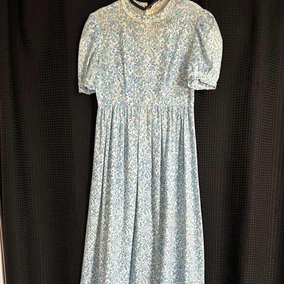 Vintage Wounded Bird Cottagecore Prairie Blue Petite Floral and Lace Dress - Picture 1 of 7